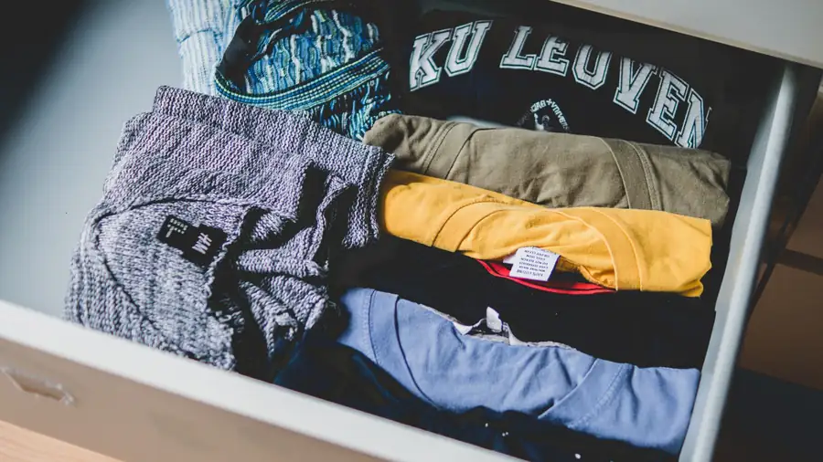 Folded shirts organized as separate apparel options