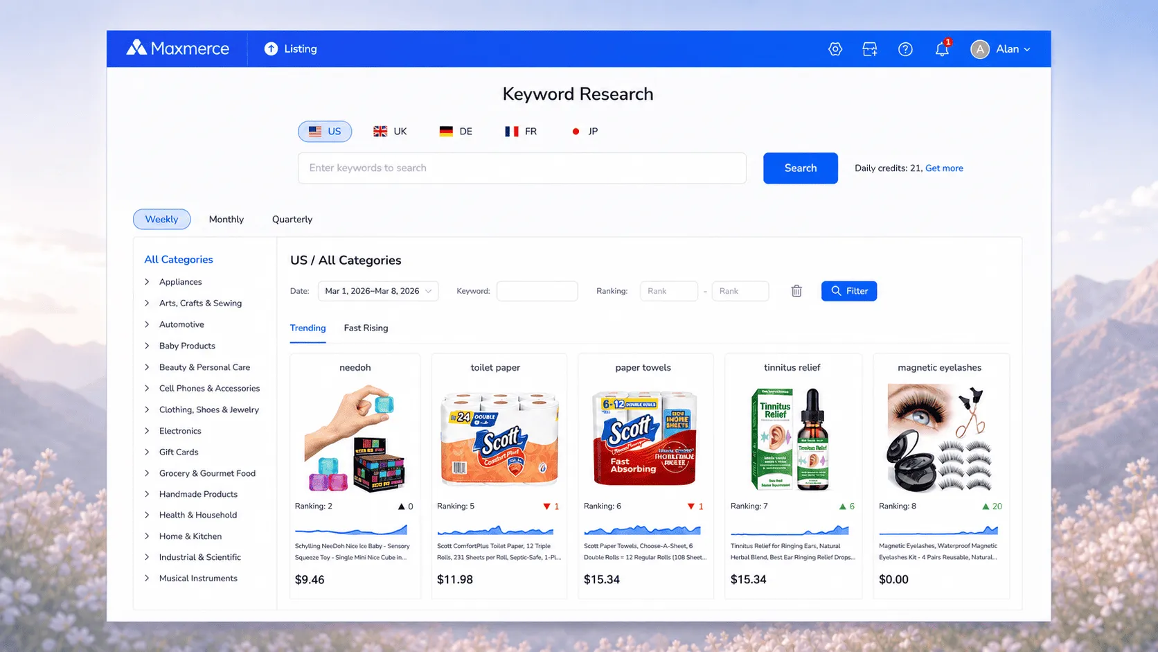 Free keyword research for sellers.